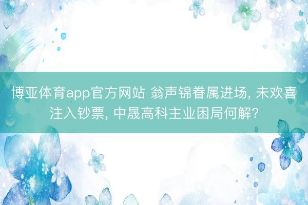博亚体育app官方网站 翁声锦眷属进场， 未欢喜注入钞票， 中晟高科主业困局何解?