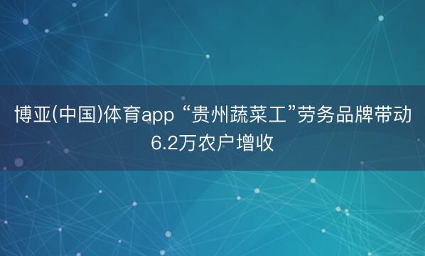 博亚(中国)体育app “贵州蔬菜工”劳务品牌带动6.2万农户增收